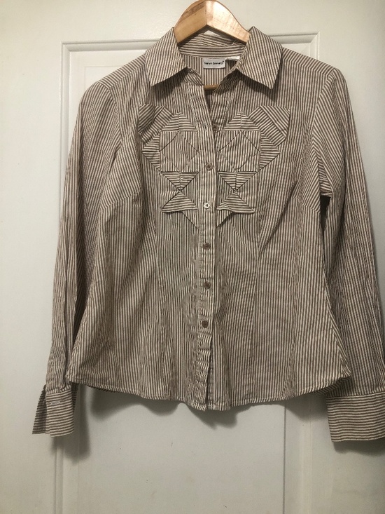 Harve Benard Tops - Harve Benard Brown and White Striped BlouseSize M